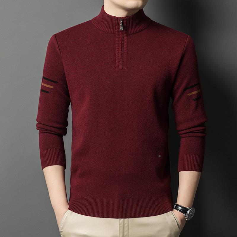 秋高冬年季中青男士休闲毛衣半拉链套6951-TB头长袖领针织羊毛打