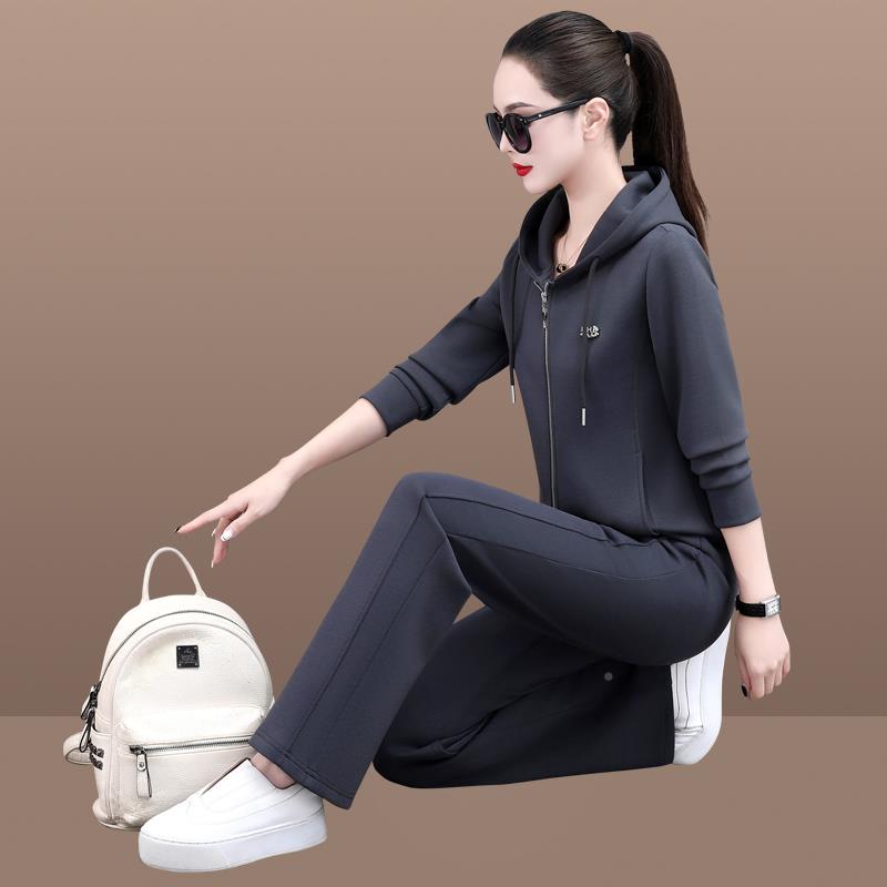 休87664696款闲洋运动套装女士年春秋新脚时髦气立领开衫束裤两件