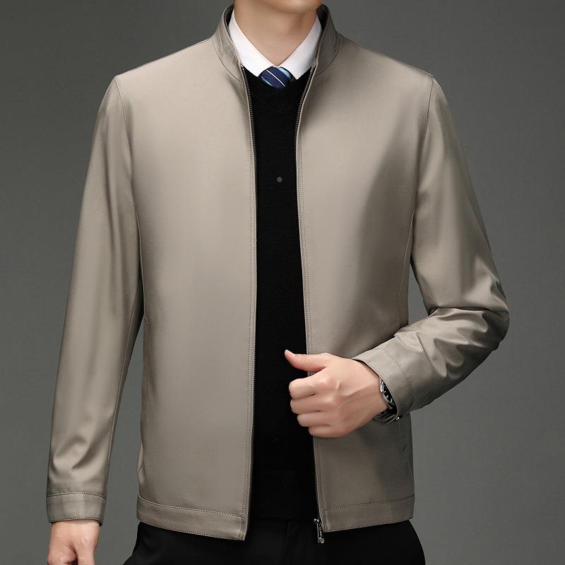 春秋新款桑蚕丝夹克男爸翻领中年宽上2207-BB衣男士商爸务休闲松