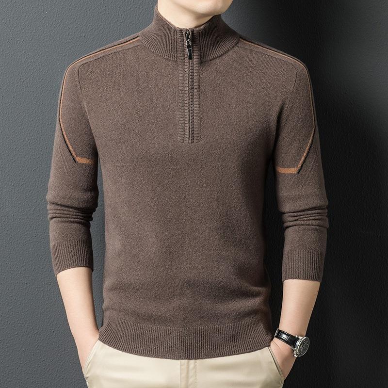 新大品牌毛衫男%羊纯羊毛秋冬款拉链半高T5304-TB领毛毛羊衣打底