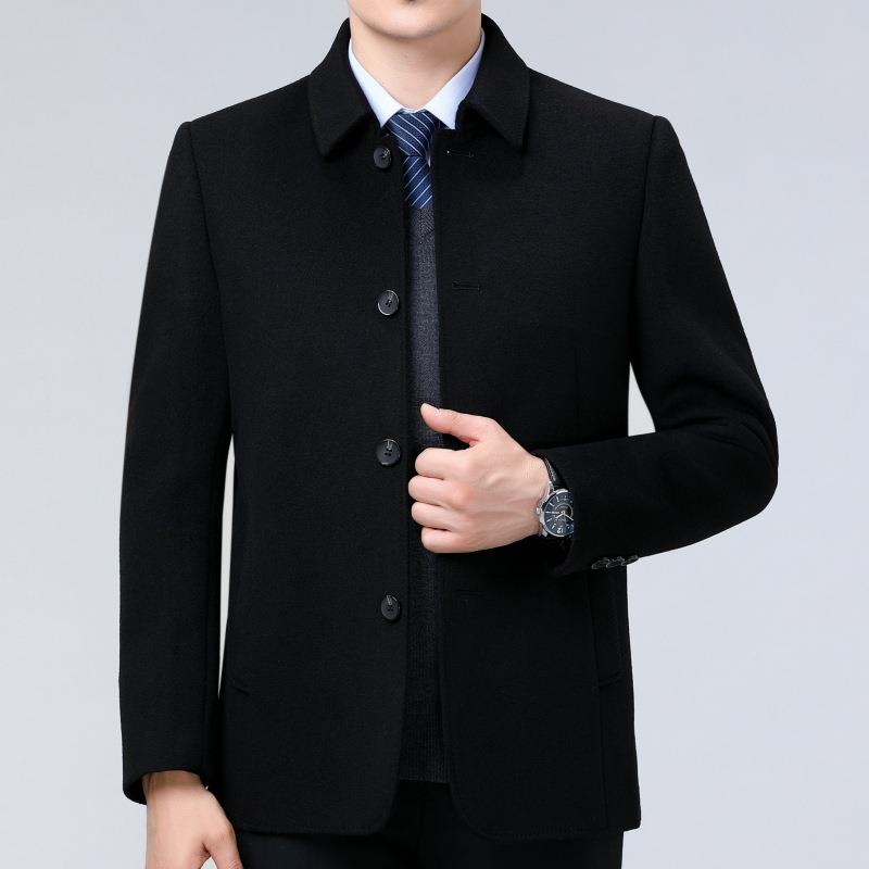 高端绒大衣男手双面呢工翻领夹克中纯年爸羊爸装秋冬羊毛8306-F妮