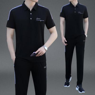 夏季中老年男78985908士爸爸装棉短长裤大两码件套跑天步休闲袖套