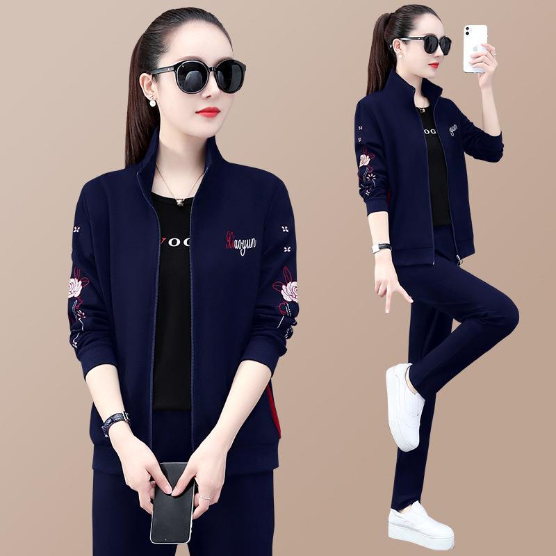 时运闲动套装女春秋季款尚新女士休服宽6502松长袖卫衣三件套跑步