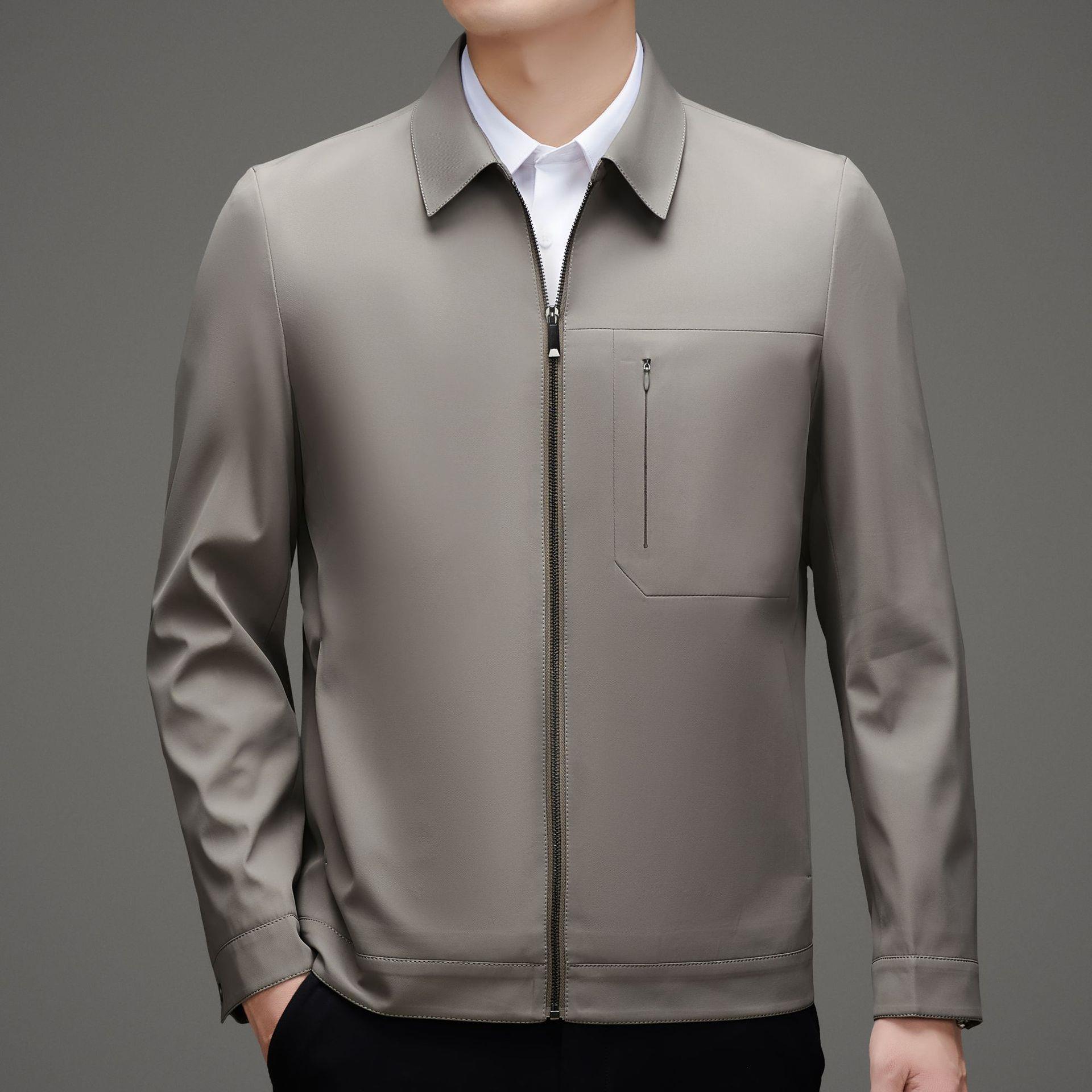 高款秋新中年翻档领休闲夹克男外衣爸爸装干春部品8661-C牌茄克男