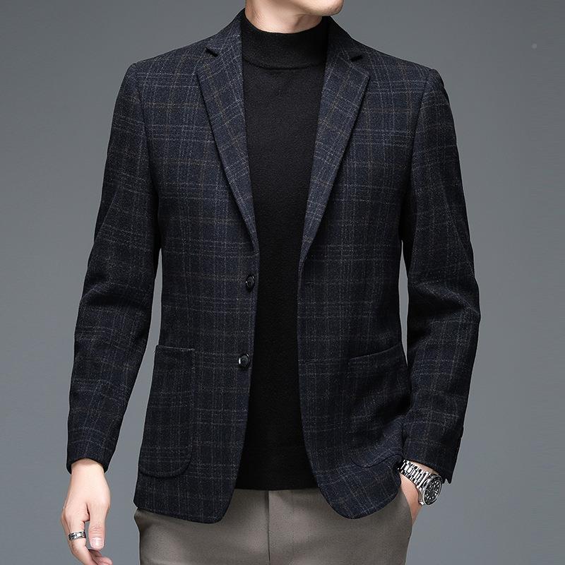 装男装年羊格子男士休闲外套秋冬爸03-XA爸西时尚小毛西服商务中