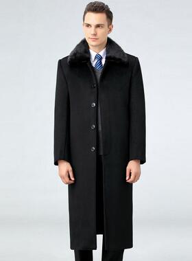 冬季男中士过膝大商加长款老年狐狸毛2203-ZZ领羊绒衣保暖务休闲