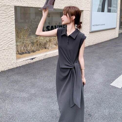 深灰韩气c081-85质设感连衣系裙女夏季年色新款时尚女神范无计袖