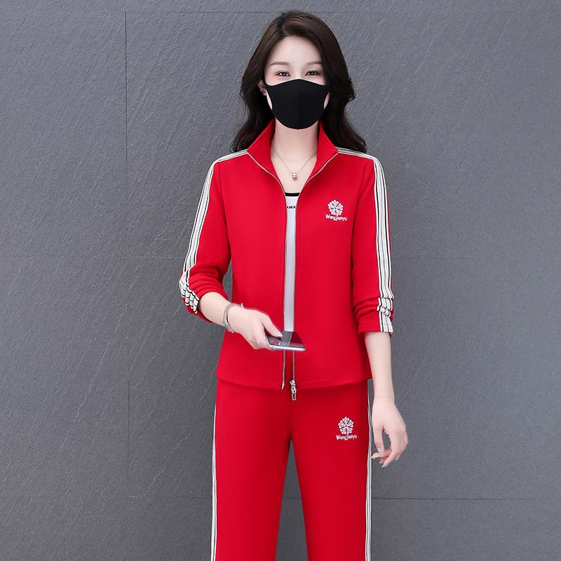 58-87872年轻领妈洋妈春秋气运动服套两装拼色立长袖件套