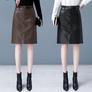 气质裙显瘦中长11136款 子时尚 字高腰包臀半秋身裙 女冬新款 皮裙装