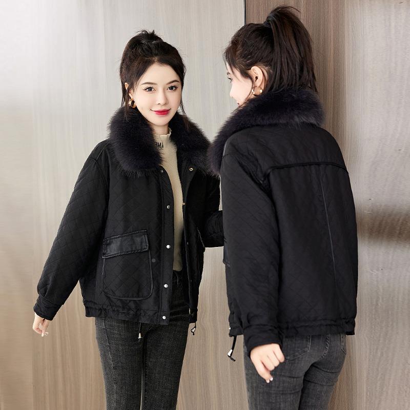 加短绒加厚派克服女款冬外季新款小个子菱格棉棉新3838衣冬天棉袄