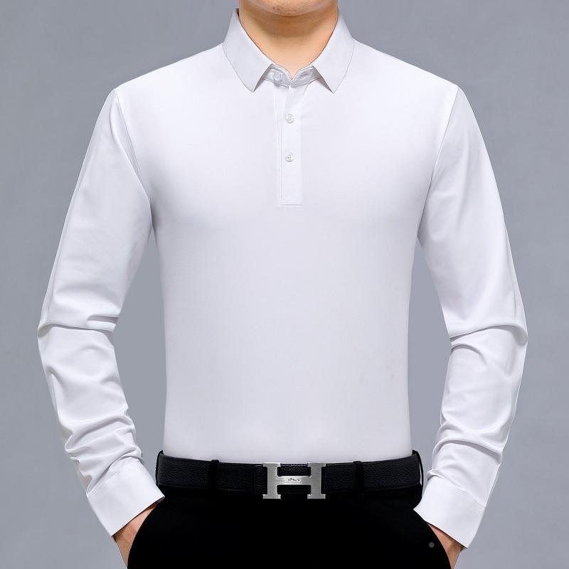 爸春秋季新款蚕丝长袖恤士翻领体恤男5858-P衫中青年爸免桑烫上衣