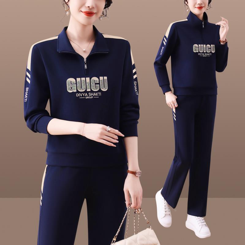 半拉链宽松运动套装女春秋气季新套头大码时款洋尚8967059卫衣两