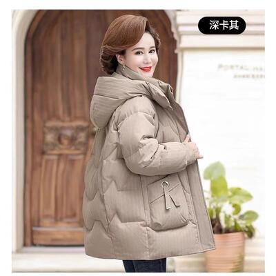 跨境中羽绒服女松士短加厚真款白鸭2309绒外套宽老年妈妈冬装