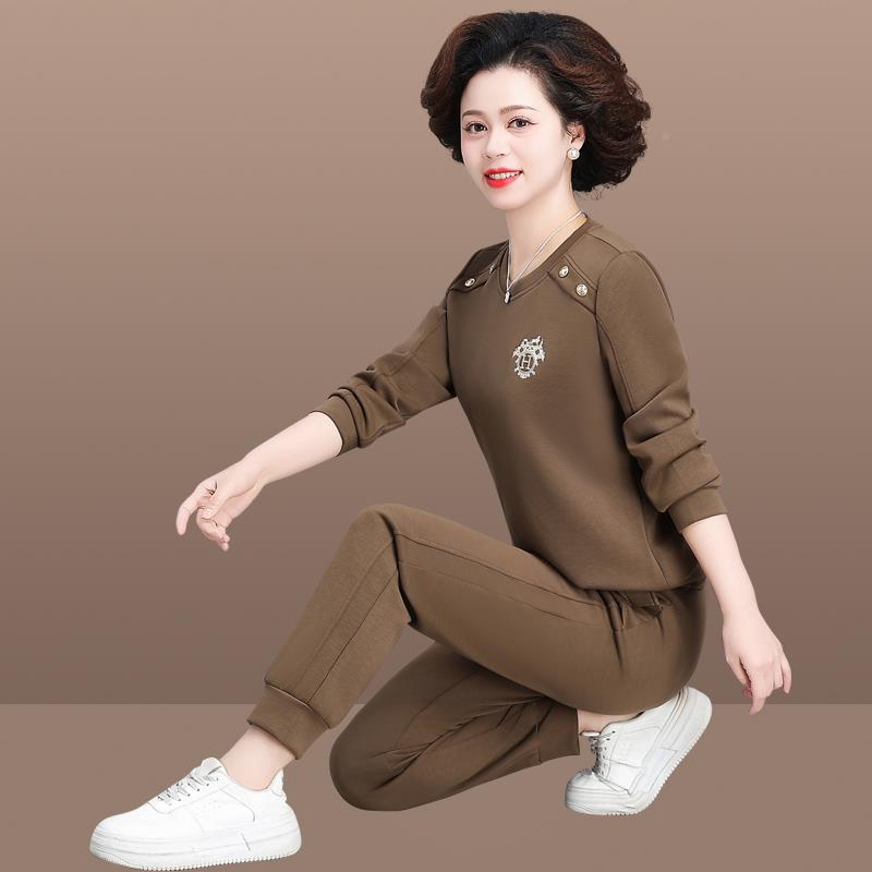 高含87617061休闲套装女年春棉新款时尚减卫龄衣阔腿裤两秋件套