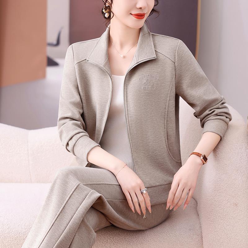 时尚休87742799闲运动件装女春季新款洋立领显气套瘦中年妈妈跑步