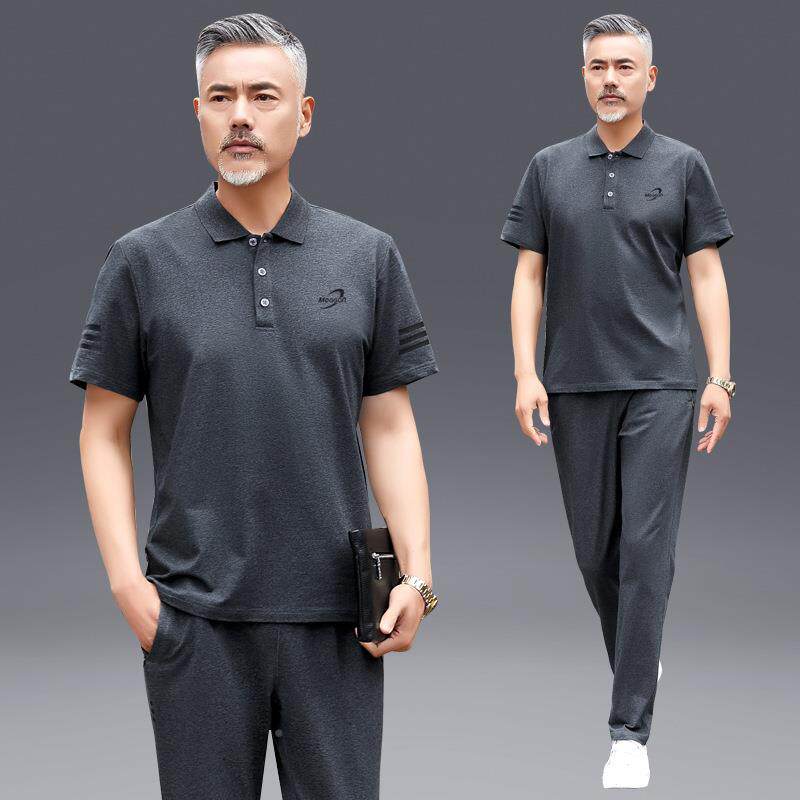 爸夏闲装套爸装中QSF-956老年人男士短夏袖恤休衣服父亲节运动套