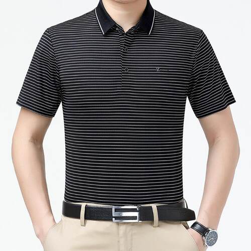 品牌夏新款桑蚕丝闲短袖恤中年男翻领商务休A80-XL季免烫士衫
