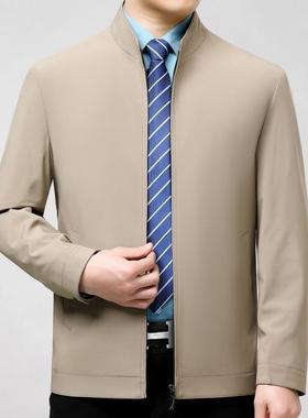 档夹克男中年高闲爸休装春231923秋爸新款上衣中老年薄款桑蚕丝立