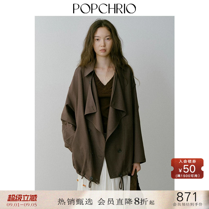 POPCHRIO垂坠感翻领廓形风衣图片