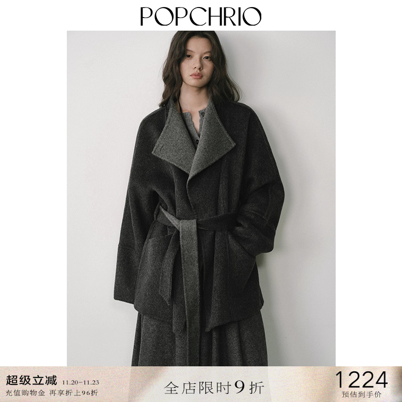 POPCHRIO宽松羊驼羊毛毛呢外套