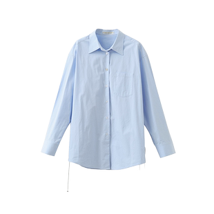 【到手189元】绑带装饰高支长绒棉宽松廓形长袖衬衫衬衣上衣女秋