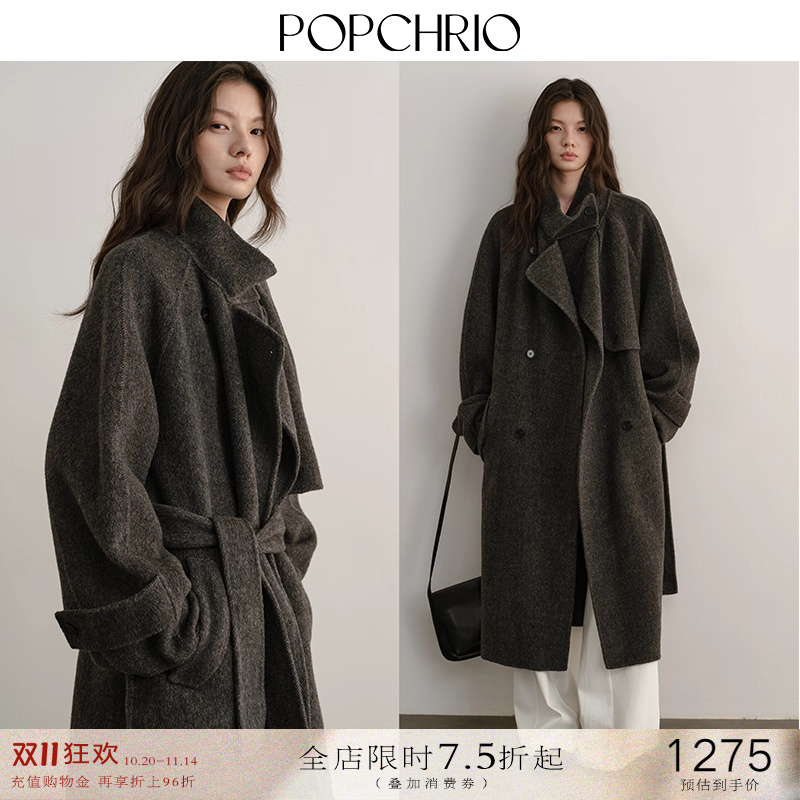 立领风衣型双面呢大衣