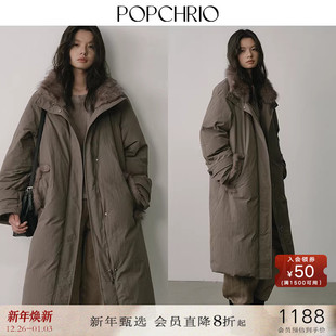 宽松羽绒服加厚外套 90白鸭绒毛领长款 POPCHRIO欧可芮 黄金6小时