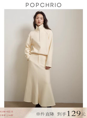 【到手129元】加薄绒慵懒风拉链oversize卫衣T恤小个子半身裙套装