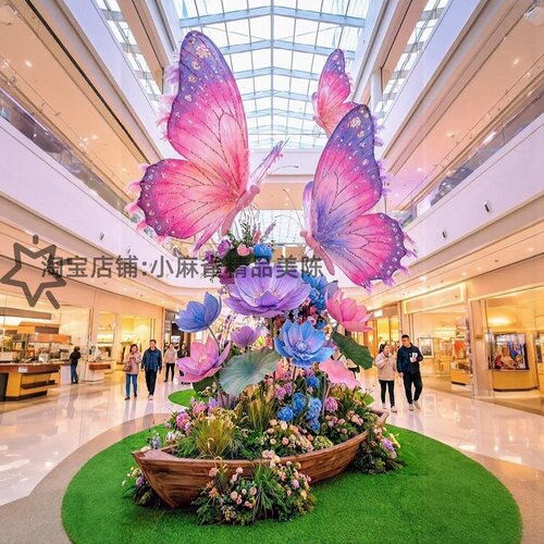 大型仿真花墙瀑布美陈打卡布置