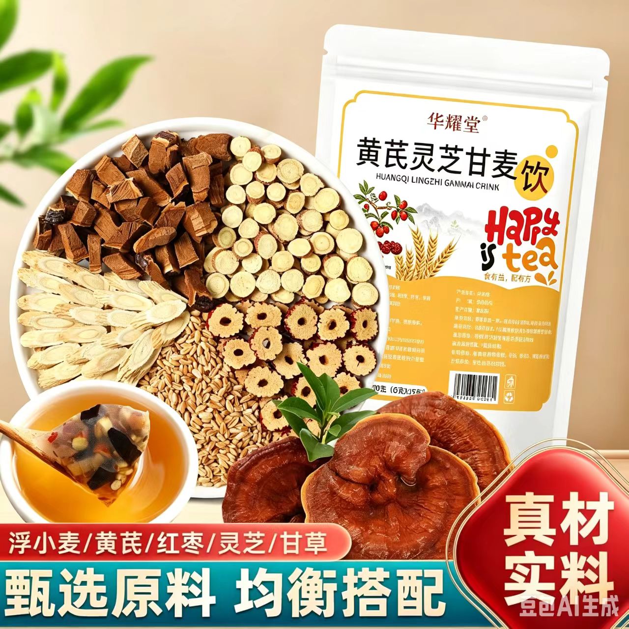 黄芪灵芝甘麦饮灵芪祛湿茶甘草山楂脾胃虚湿弱降气重脂健脾养胃调理减去体内湿气重排毒排体内湿寒肥