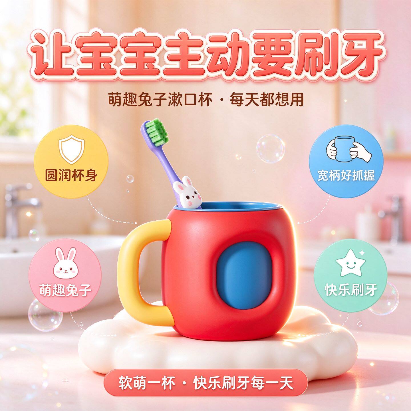 儿童带手柄漱口杯食品级PP抗菌防霉宝宝刷牙杯双层加厚耐摔家用