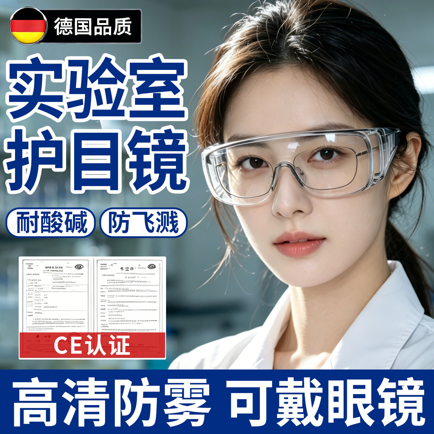 德国化学实验室专用护目镜防护防灰尘不起雾高清防雾可戴眼镜防毒