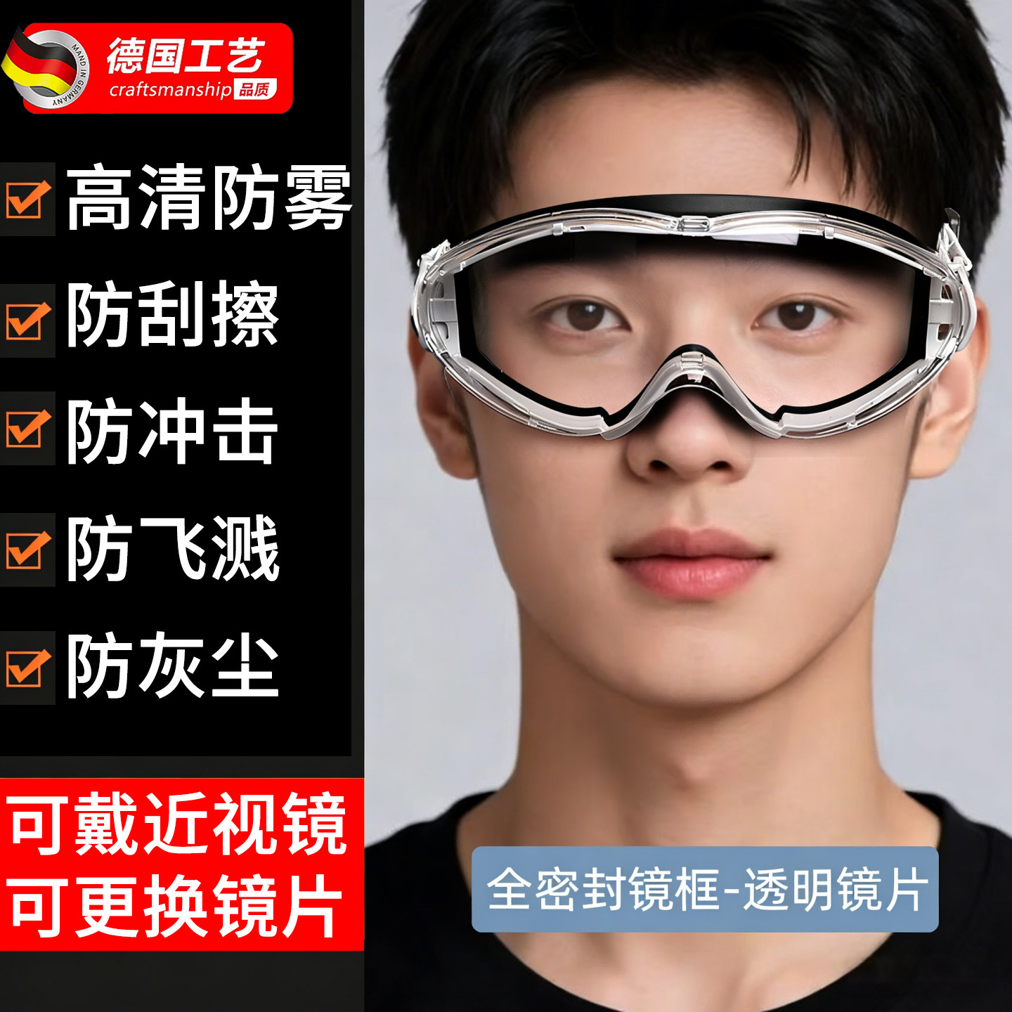护目镜防灰尘不起雾劳保防飞溅防尘眼镜骑行防风沙全封闭防护切割