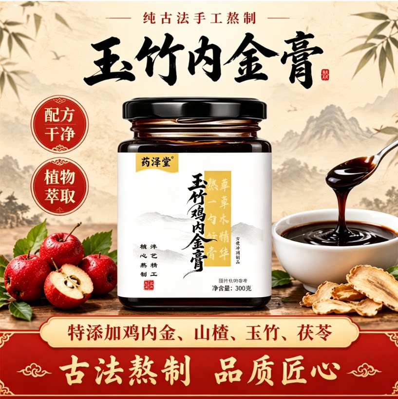 药泽堂玉竹鸡内金膏纯古法手工熬制养生膏配方干净植物萃取正品