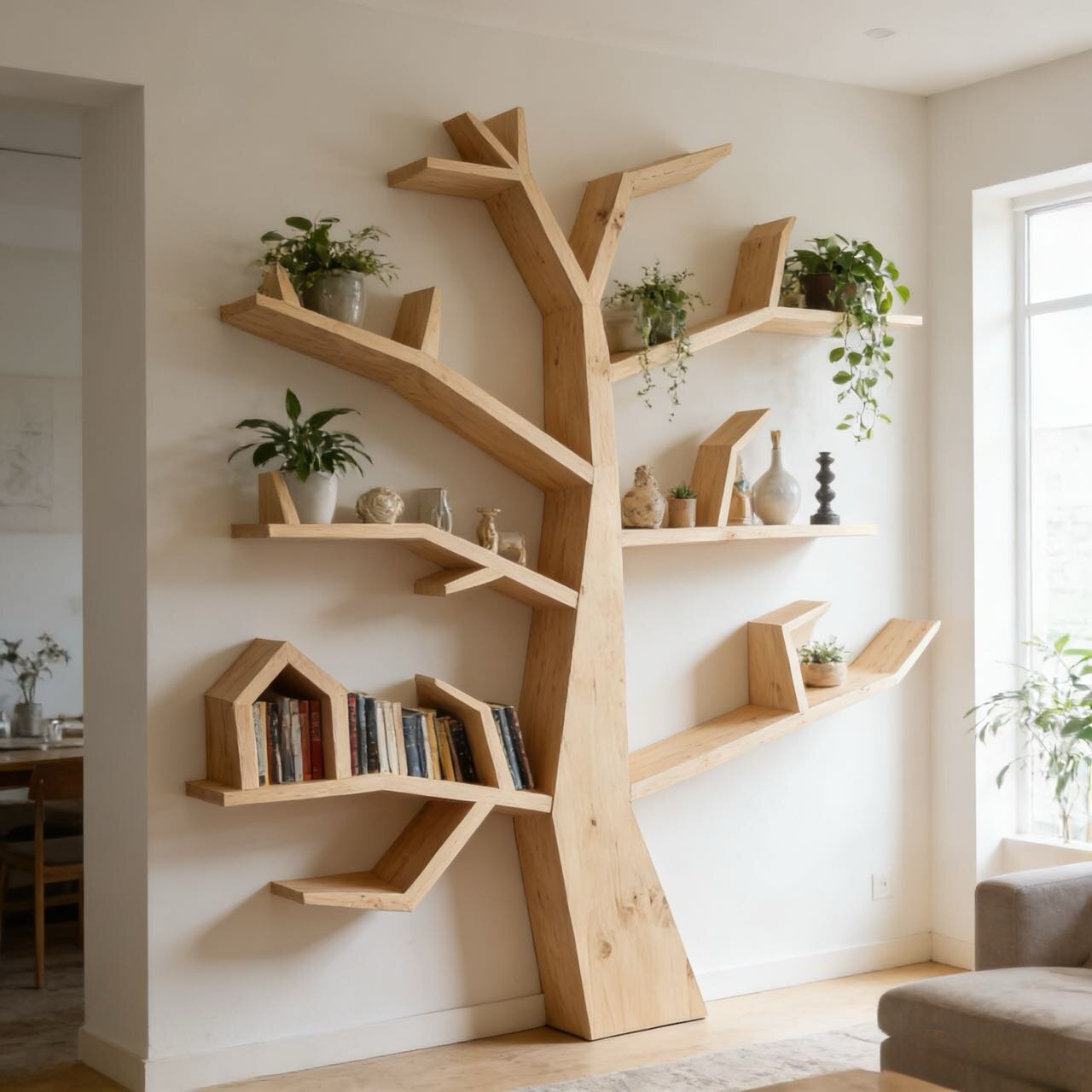 创意实木艺术树形书架置物架落地客厅卧室墙上装饰架个性儿童书柜,住宅家具,书架,淘宝优惠券,粉丝福利购,淘宝优惠卷