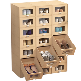 大视窗抽屉式透明鞋盒加硬加高抽拉鞋子收纳盒加厚纸盒长筒靴收纳