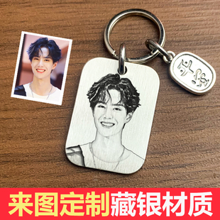藏银钥匙扣照片定制刻字防丢挂件情侣纪念男女朋友闺蜜生日礼物