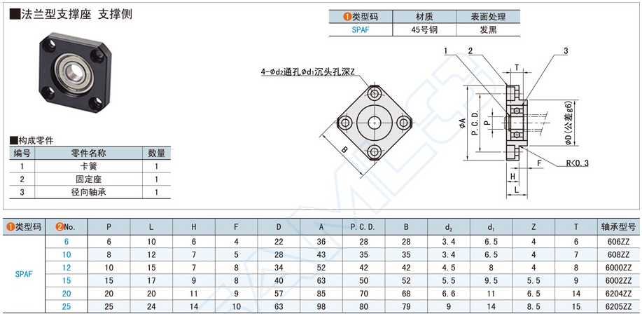 替代上隆SPAF-6 SPAF-8 SPAF-10 12 15 20 25丝杠支撑座-法兰型