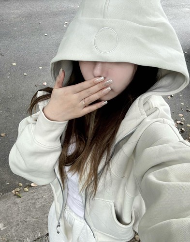 修身版加绒连帽卫衣骨白海军蓝