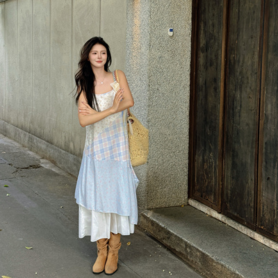 法式高级设计感不规则吊带连衣裙