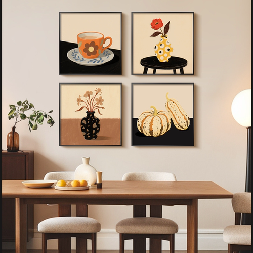 复古咖啡厅装饰画中古风餐厅挂画法式美拉德色系花卉客厅卧室壁画