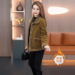 时尚毛呢外套女秋冬季2025新款棉服短款加绒加厚中老年妈妈外套潮