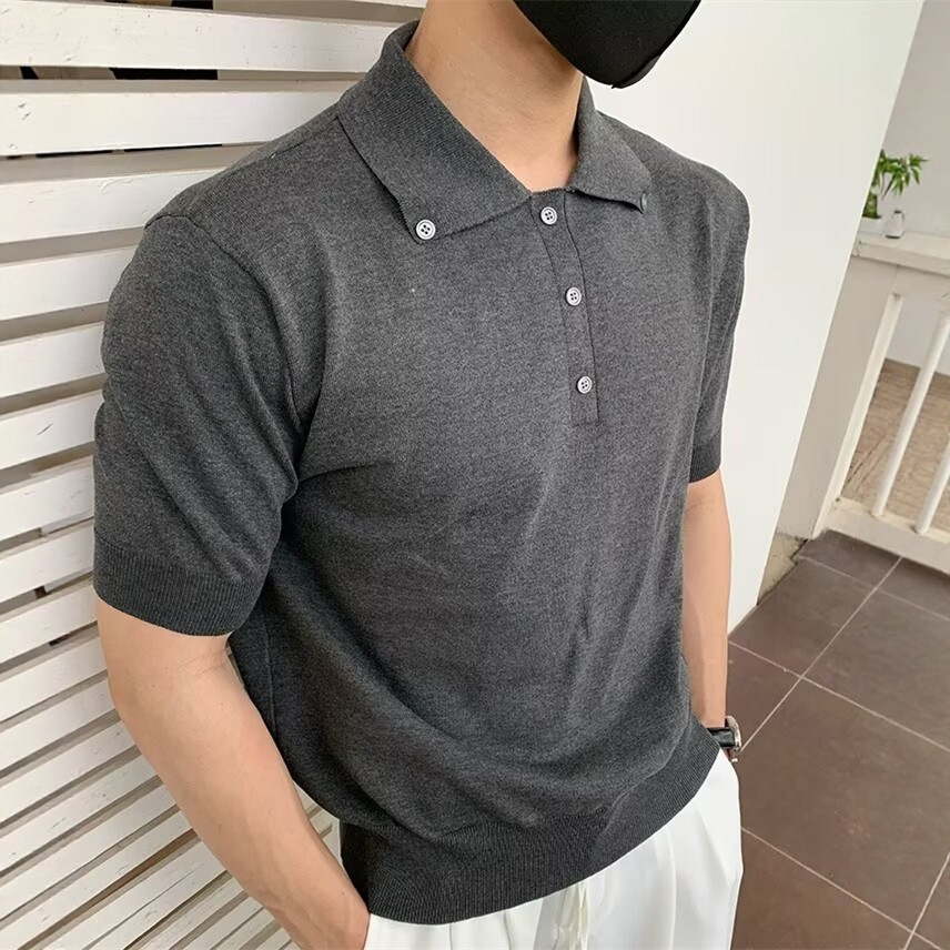 美式亨利领短袖polo衫男款夏季cleanfit老钱风针织t恤高级感半袖