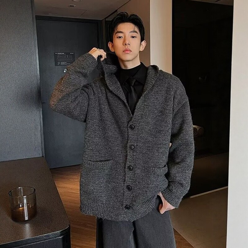 cleanfit灰色开衫毛衣男秋宽松慵懒高级感针织衫痞帅休闲卫衣外套