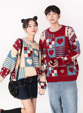 不一样的过年超火情侣装毛衣冬季2025新款春秋款高级感圆领红色系