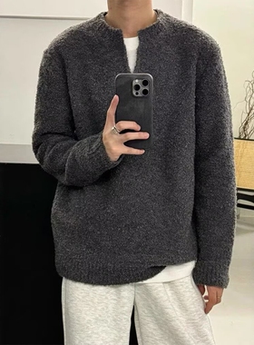 香港深灰色亨利v领羊绒毛衣男款秋冬季高级感针织衫打底内搭外套