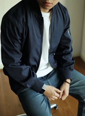 藏蓝色短款cleanfit外套男秋季美式复古潮牌工装飞行员夹克棒球服