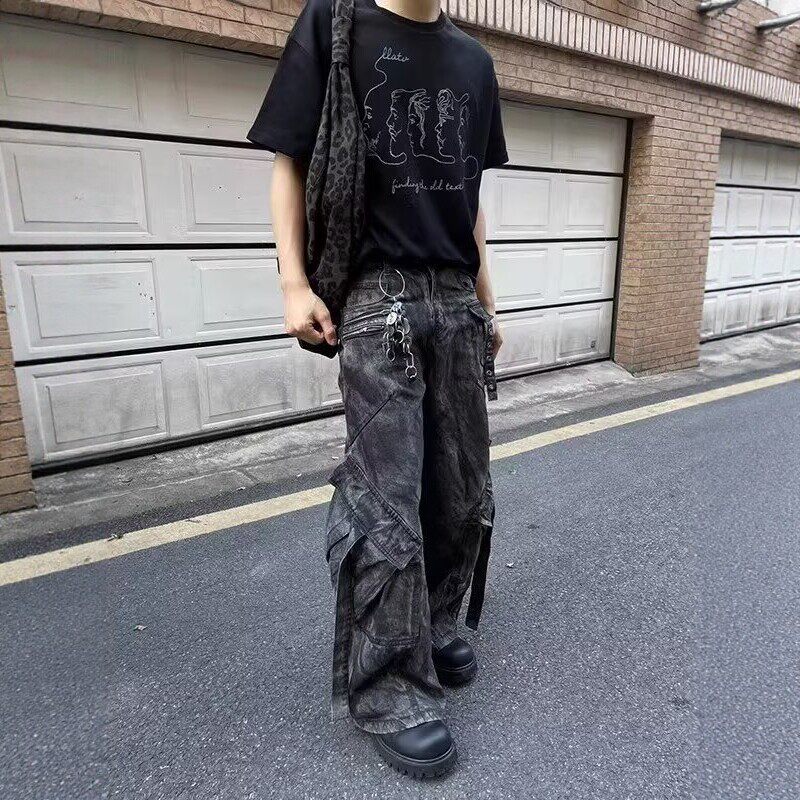 小众解构做旧牛仔裤男冬季美式