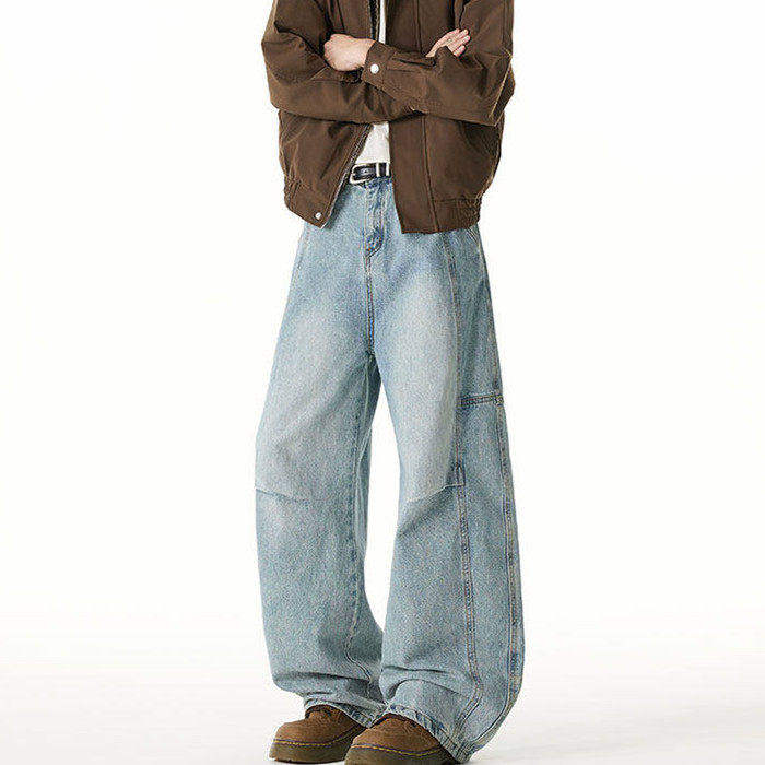 美式弯刀牛仔裤男士秋冬季宽松直筒男生阔腿休闲长裤子2025新款潮