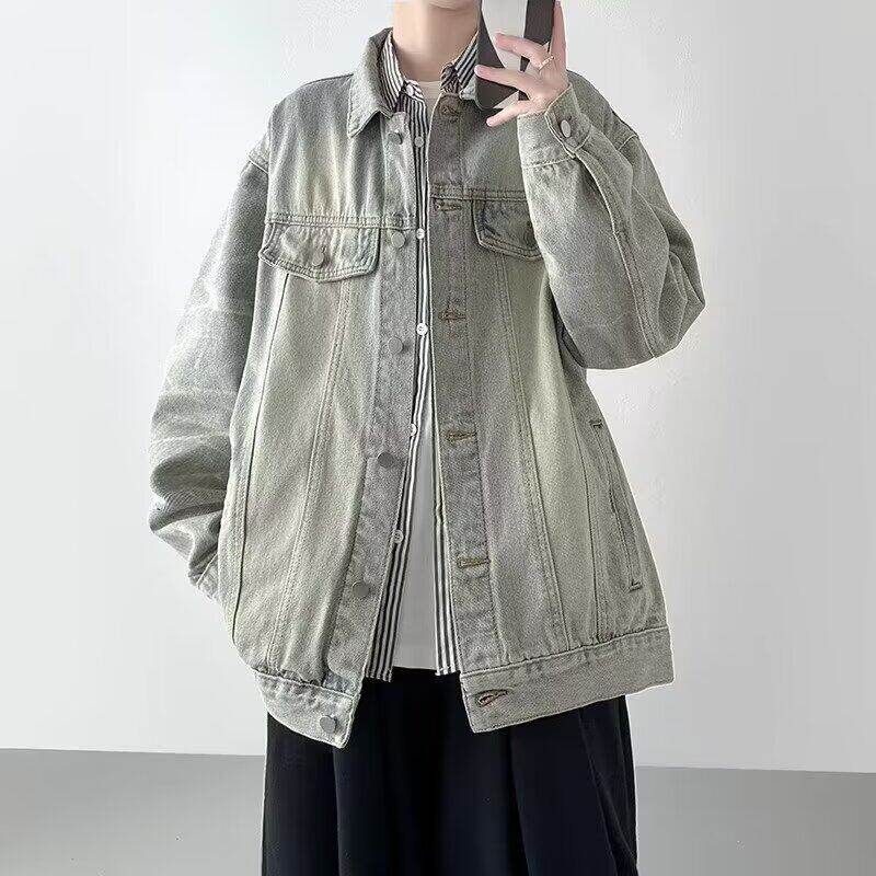美式复古水洗渐变牛仔外套男秋季